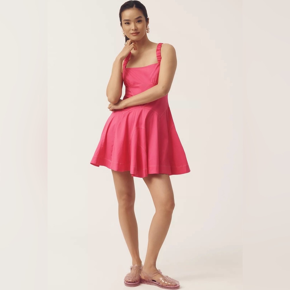 Anthropologie A Line Mini Dress Size XL Rose Pink Ballet Coquette Ruffle skirt